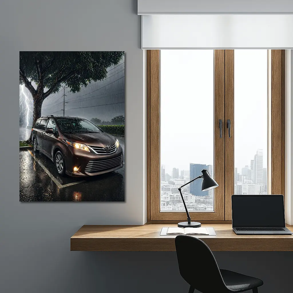 Toyota Sienna Minivan Parked in Heavy Thunderstorm – Wall Art