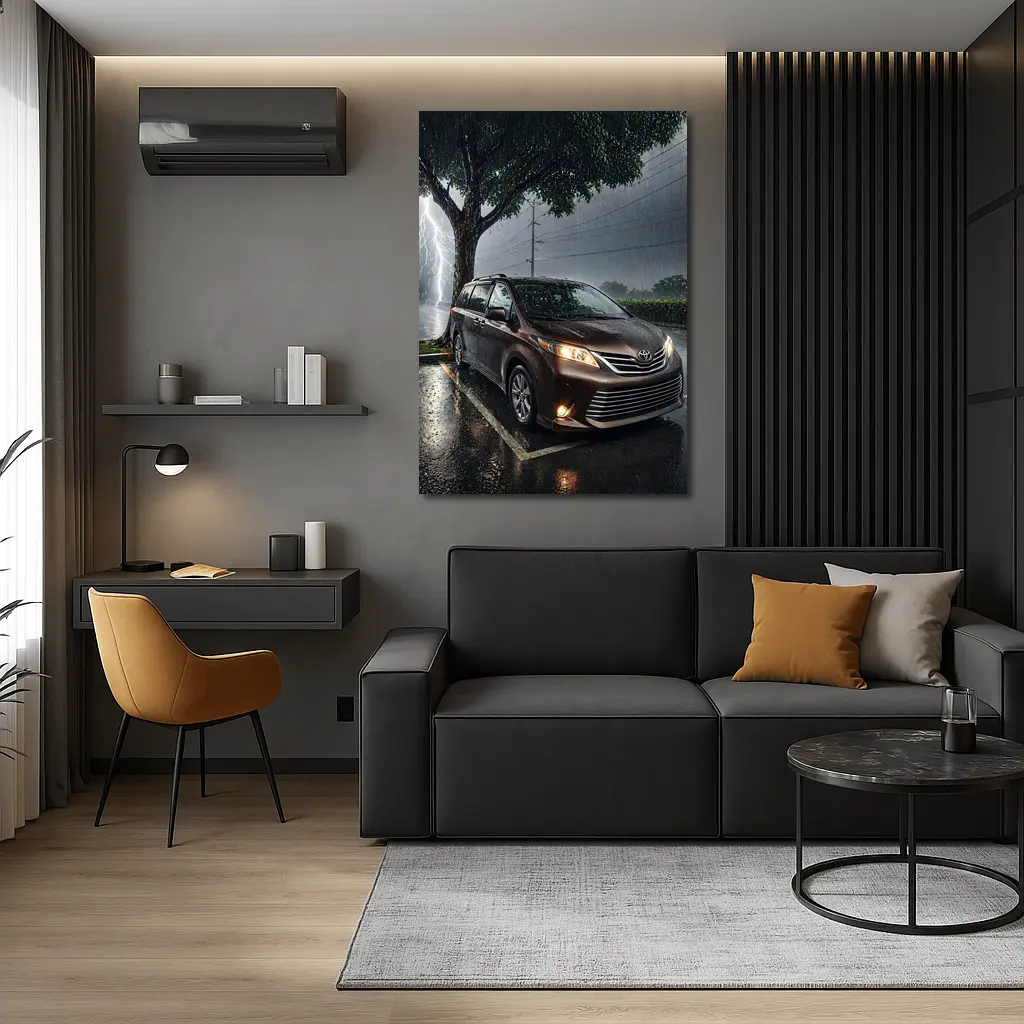 Toyota Sienna Minivan Parked in Heavy Thunderstorm – Wall Art