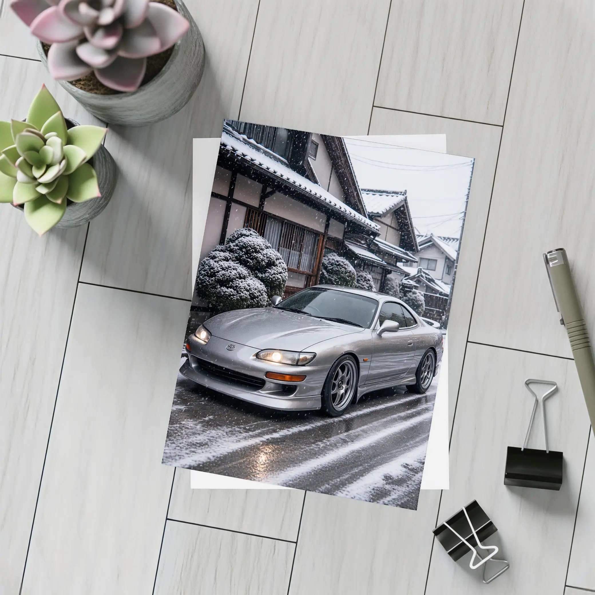 Toyota Soarer Silver Coupe Snowy Japan Street – Postcards