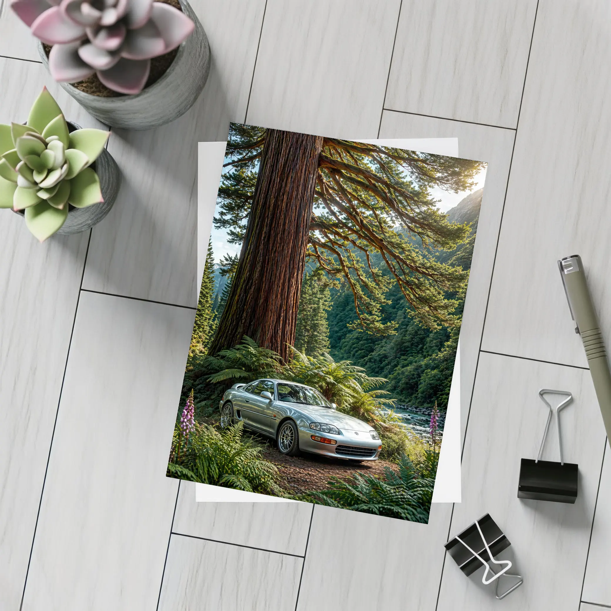 Toyota Supra Silver Coupe Forest River Setting – Postcards
