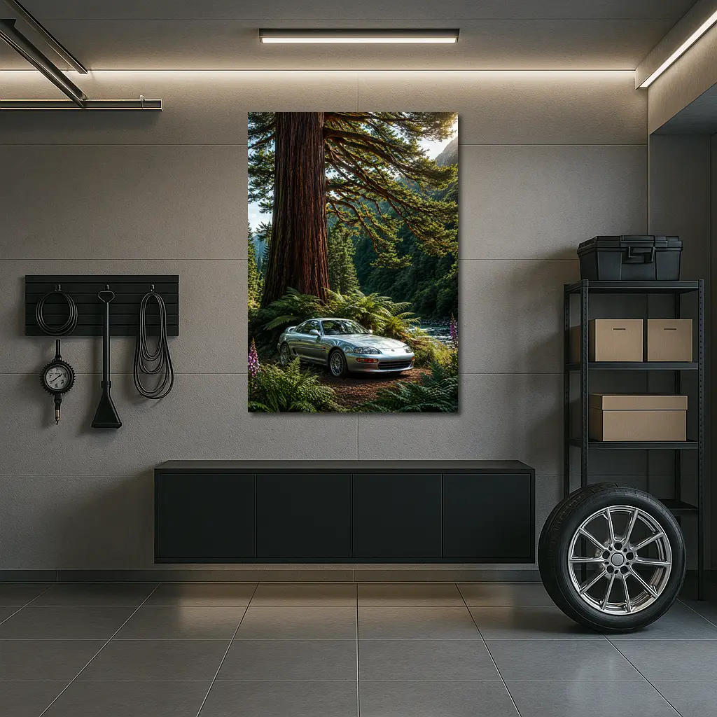 Toyota Supra Silver Coupe Forest River Setting – Wall Art