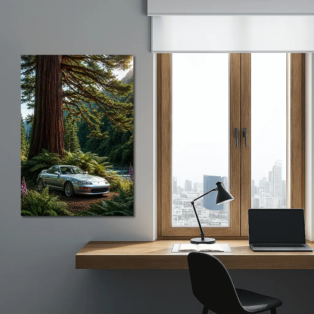 Toyota Supra Silver Coupe Forest River Setting – Wall Art