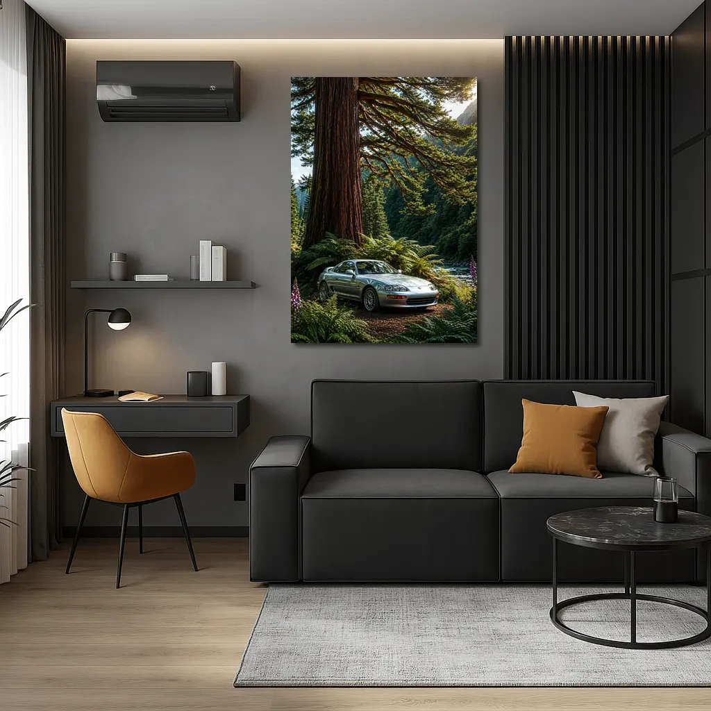 Toyota Supra Silver Coupe Forest River Setting – Wall Art