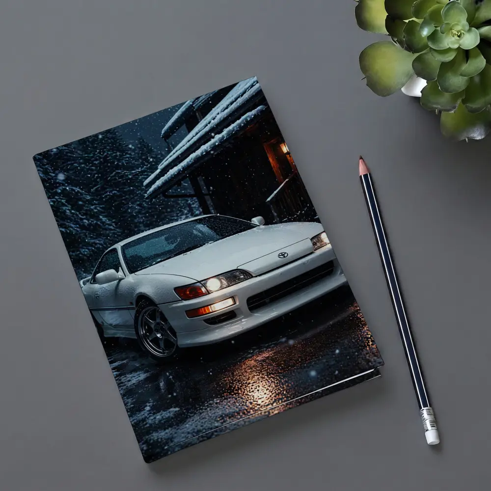 Toyota Soarer White Coupe Snowy Night – Notebooks