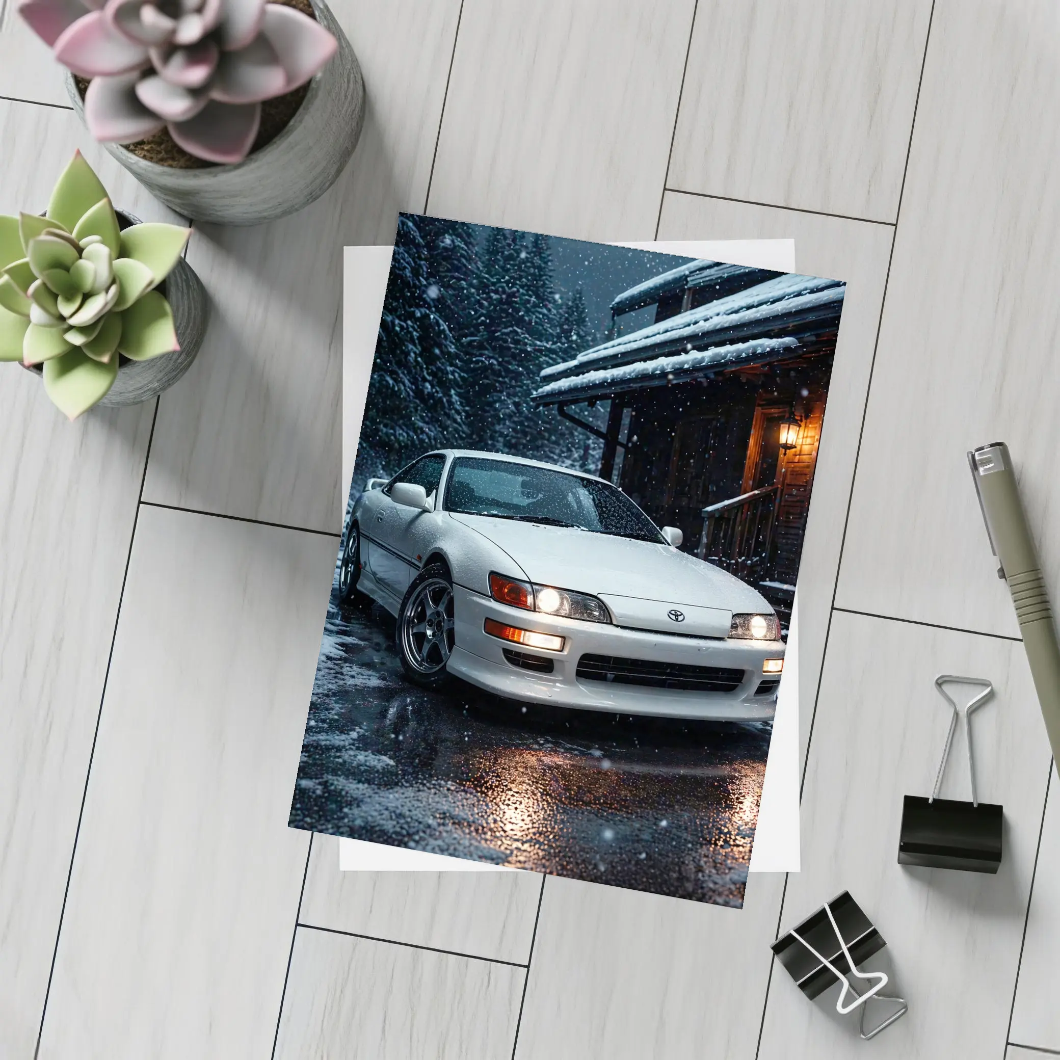 Toyota Soarer White Coupe Snowy Night – Postcards
