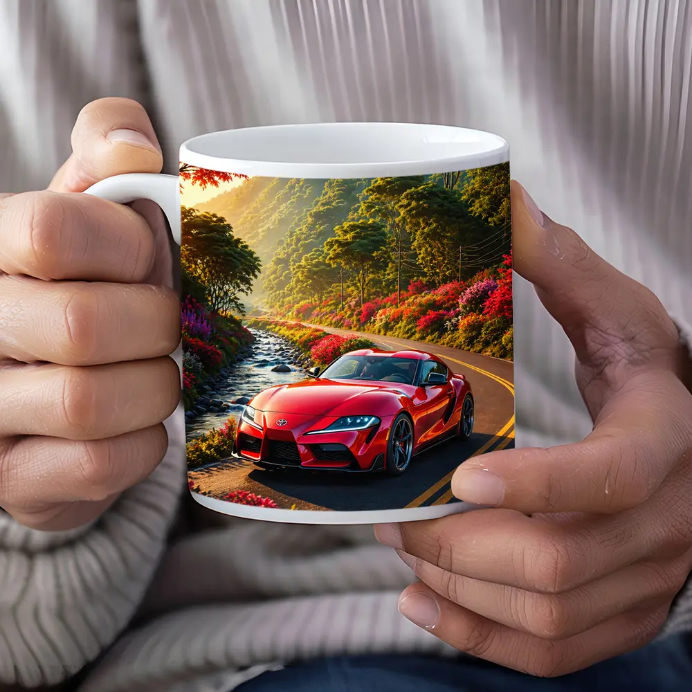 Toyota Supra Red Sports Car Mountain Road – Mugs