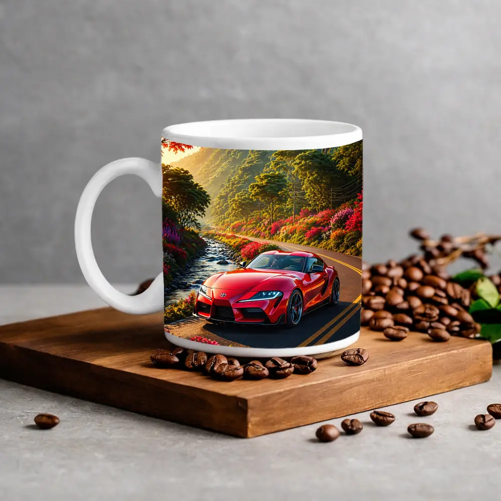 Toyota Supra Red Sports Car Mountain Road – Mugs