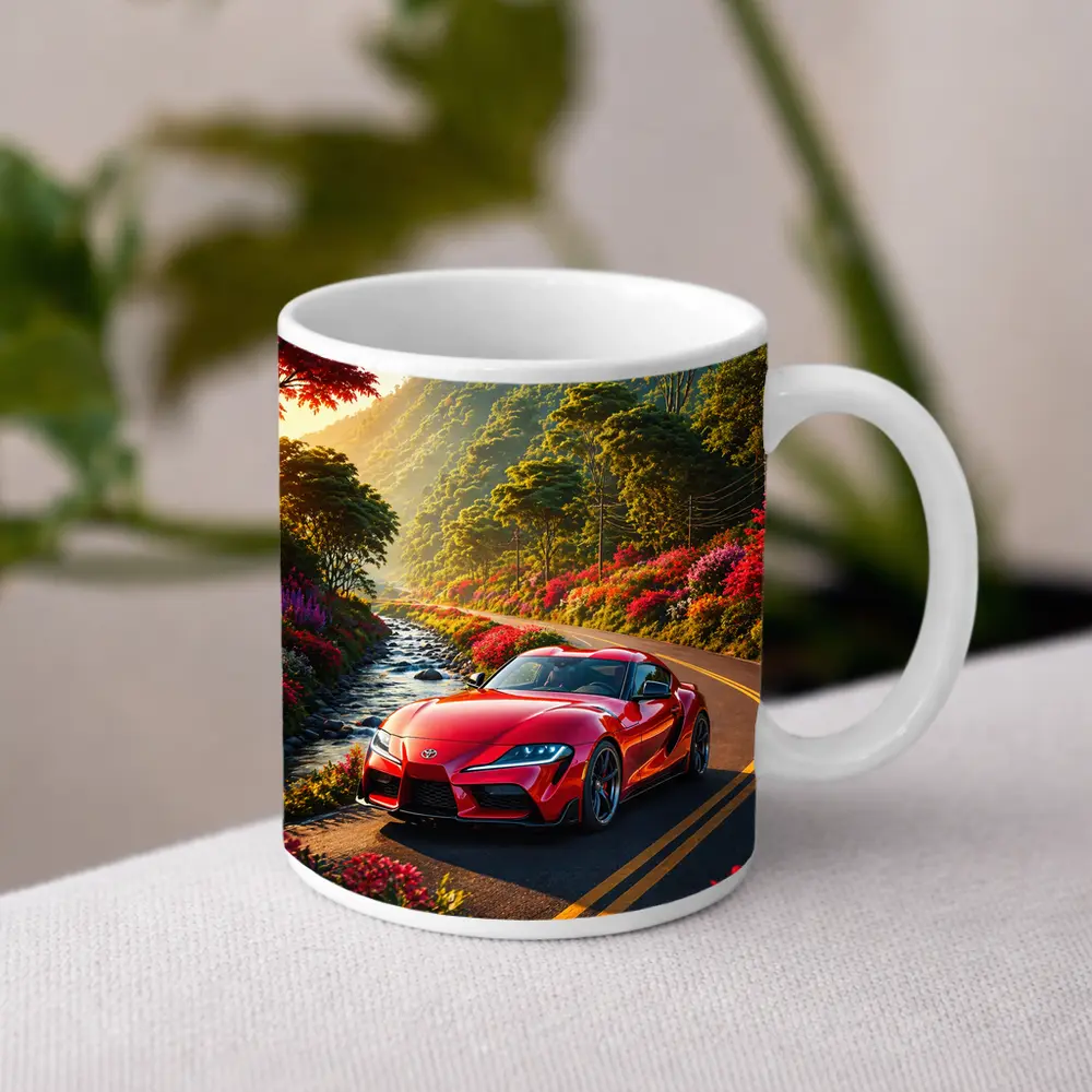 Toyota Supra Red Sports Car Mountain Road – Mugs