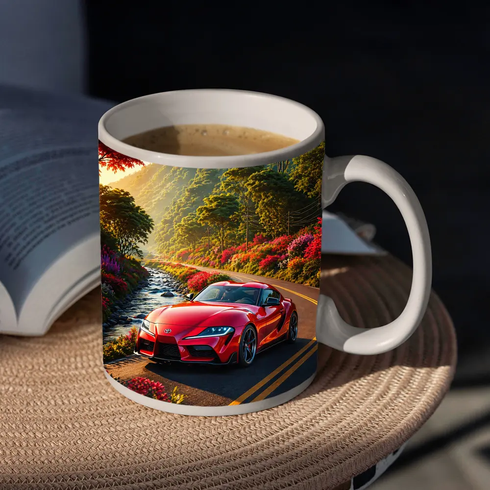 Toyota Supra Red Sports Car Mountain Road – Mugs