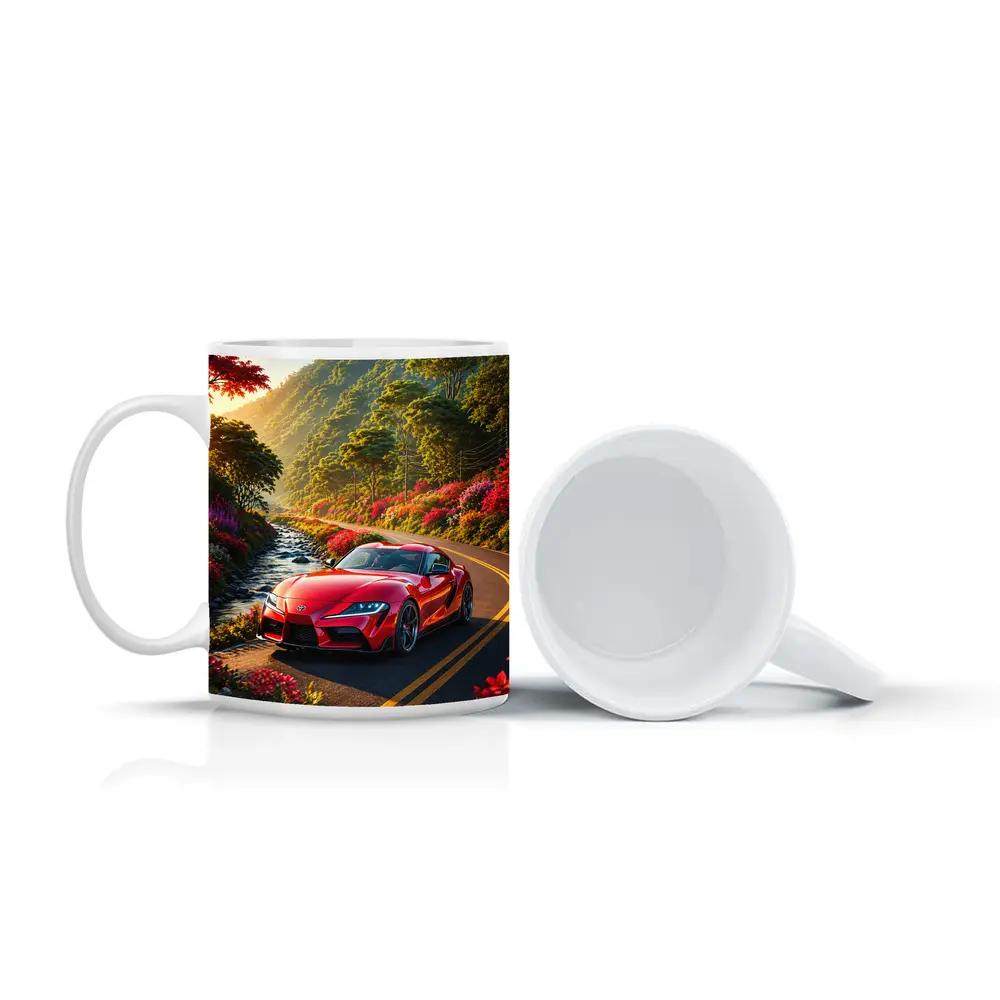 Toyota Supra Red Sports Car Mountain Road – Mugs