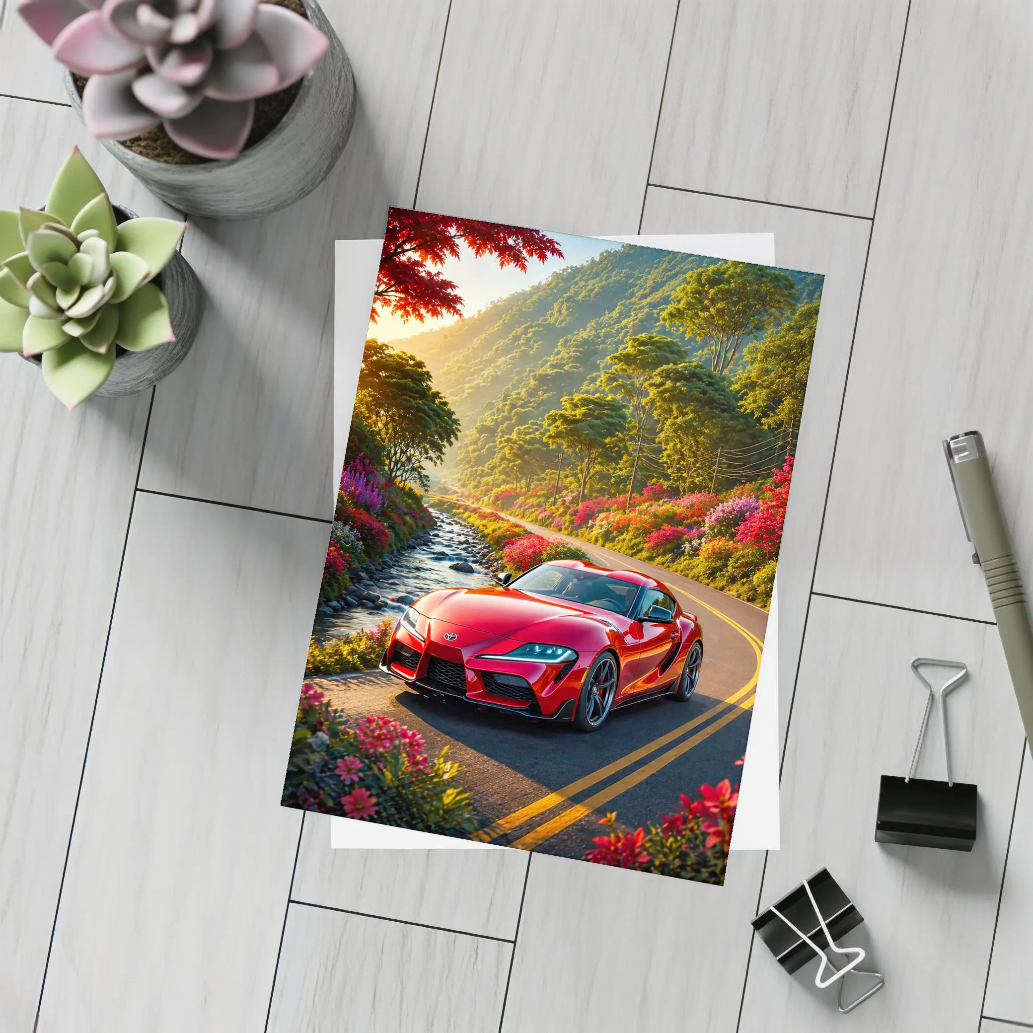 Toyota Supra Red Sports Car Mountain Road – Postcards
