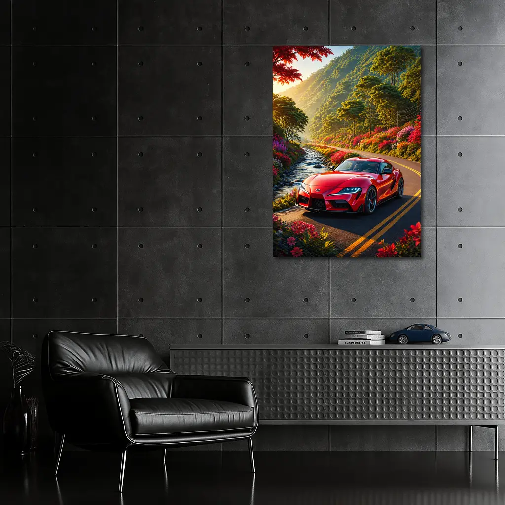 Toyota Supra Red Sports Car Mountain Road – Wall Art