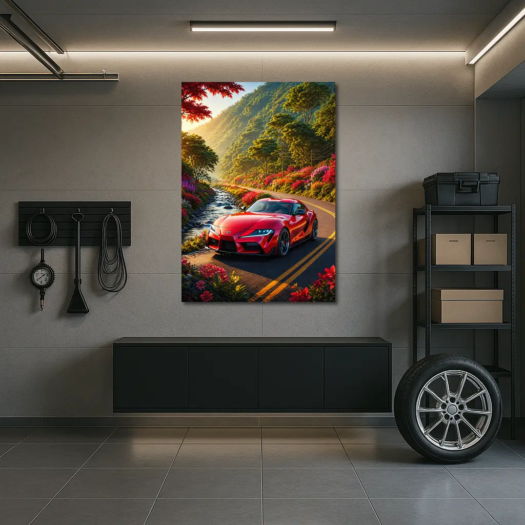 Toyota Supra Red Sports Car Mountain Road – Wall Art