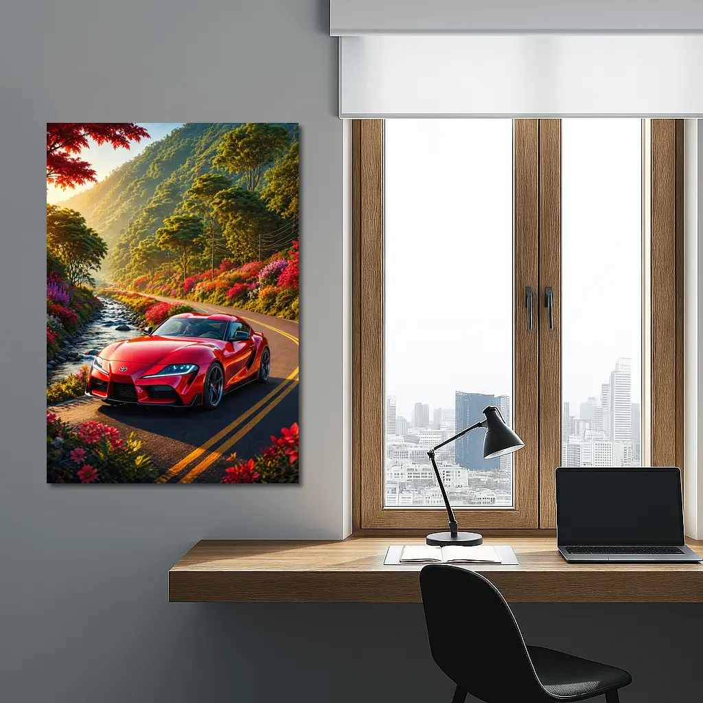 Toyota Supra Red Sports Car Mountain Road – Wall Art