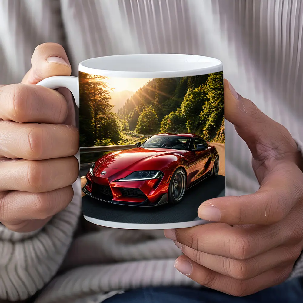 Toyota Supra Red Sports Car Mountain Road – Mugs
