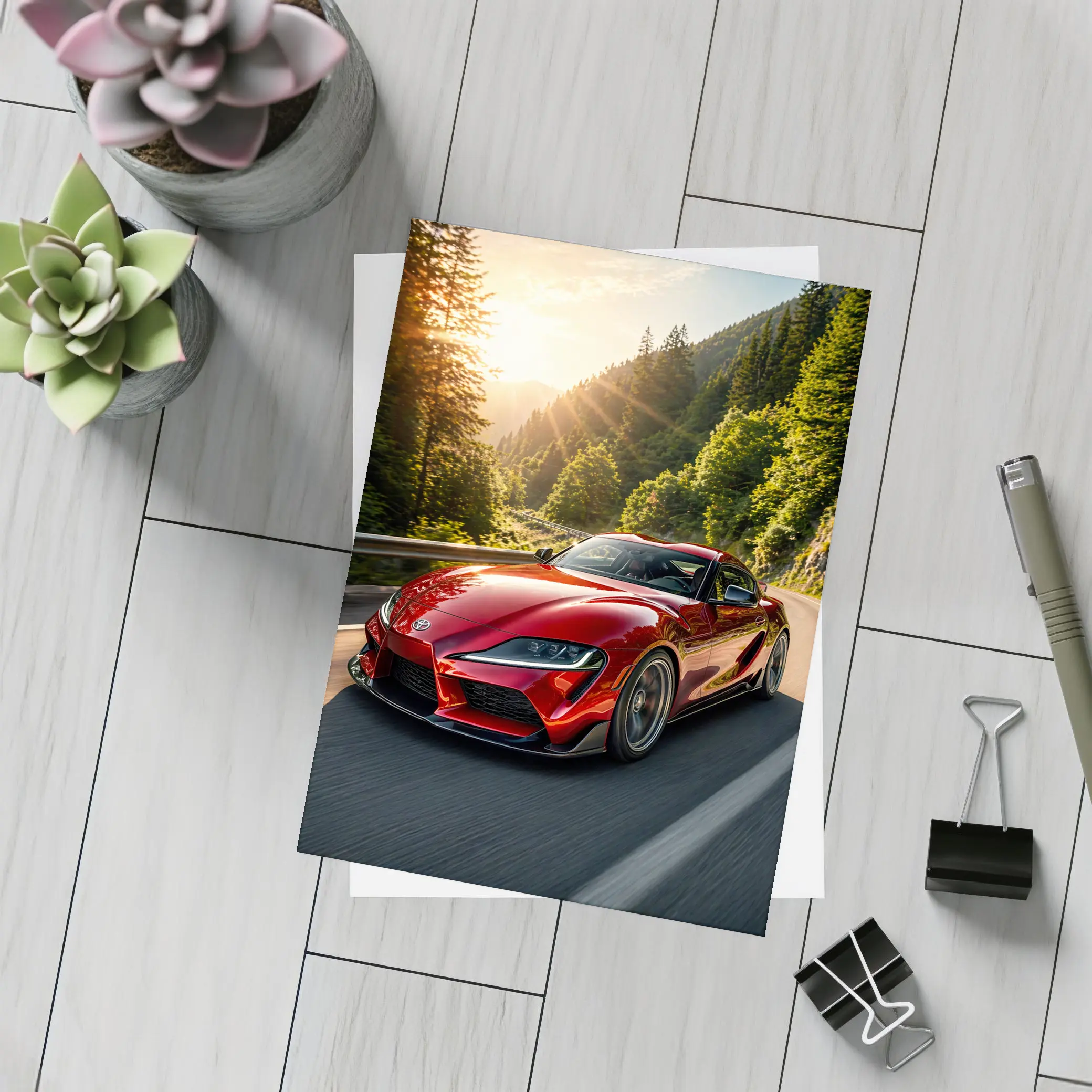 Toyota Supra Red Sports Car Mountain Road – Postcards