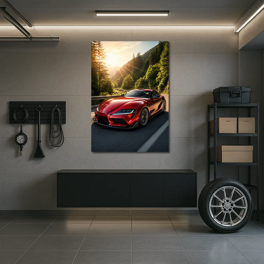 Toyota Supra Red Sports Car Mountain Road – Wall Art