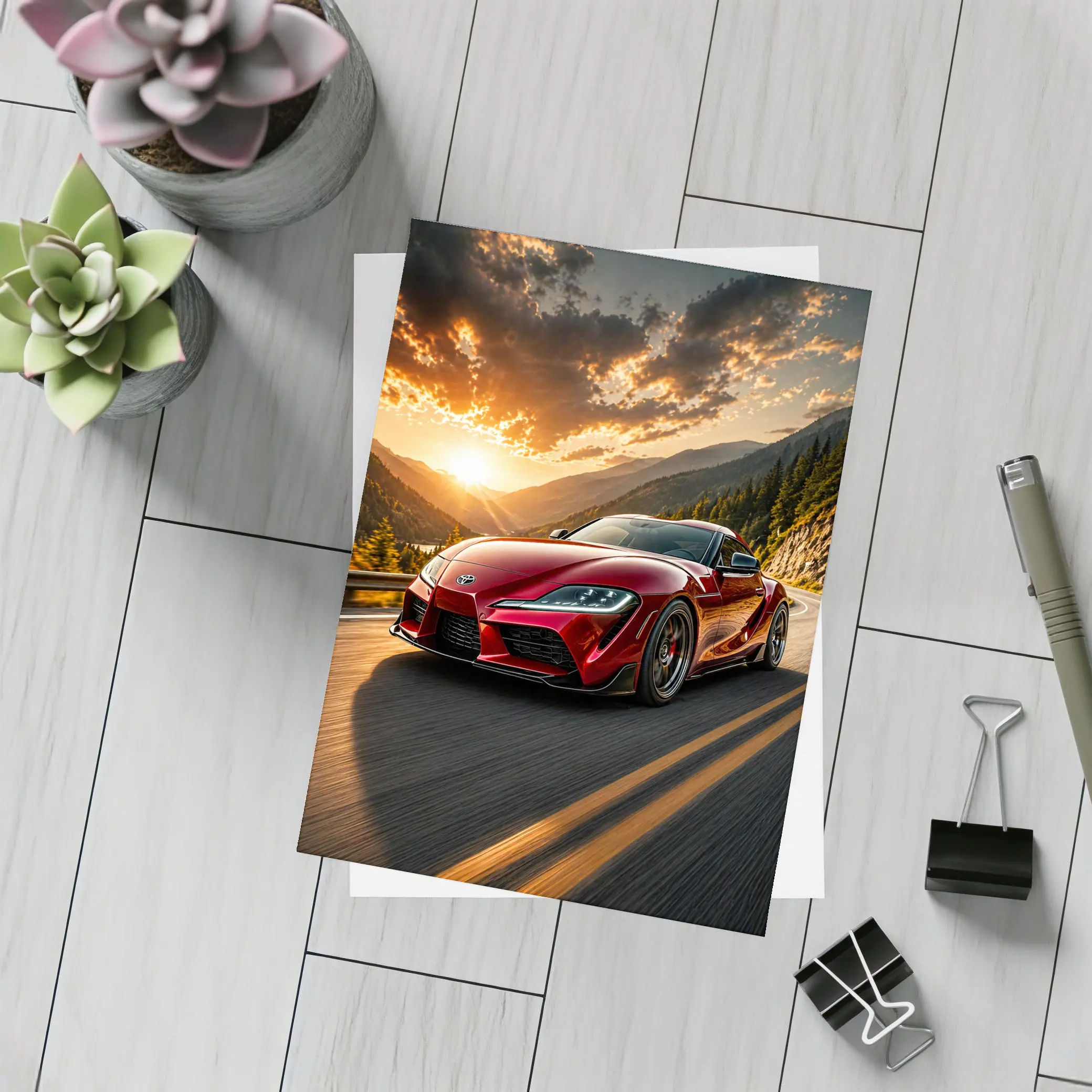 Toyota Supra Red Mountain Sunset Drive – Postcards