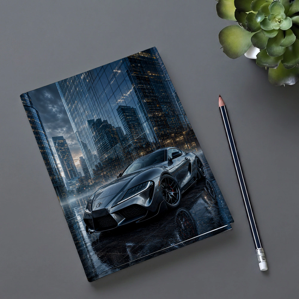 Toyota Supra Silver City Buildings Rainy Night – Notebooks