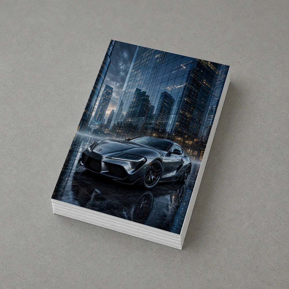 Toyota Supra Silver City Buildings Rainy Night – Postcards