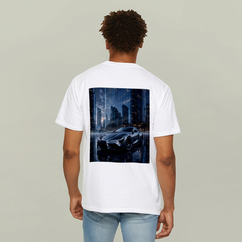 Toyota Supra Silver City Buildings Rainy Night – T-Shirts