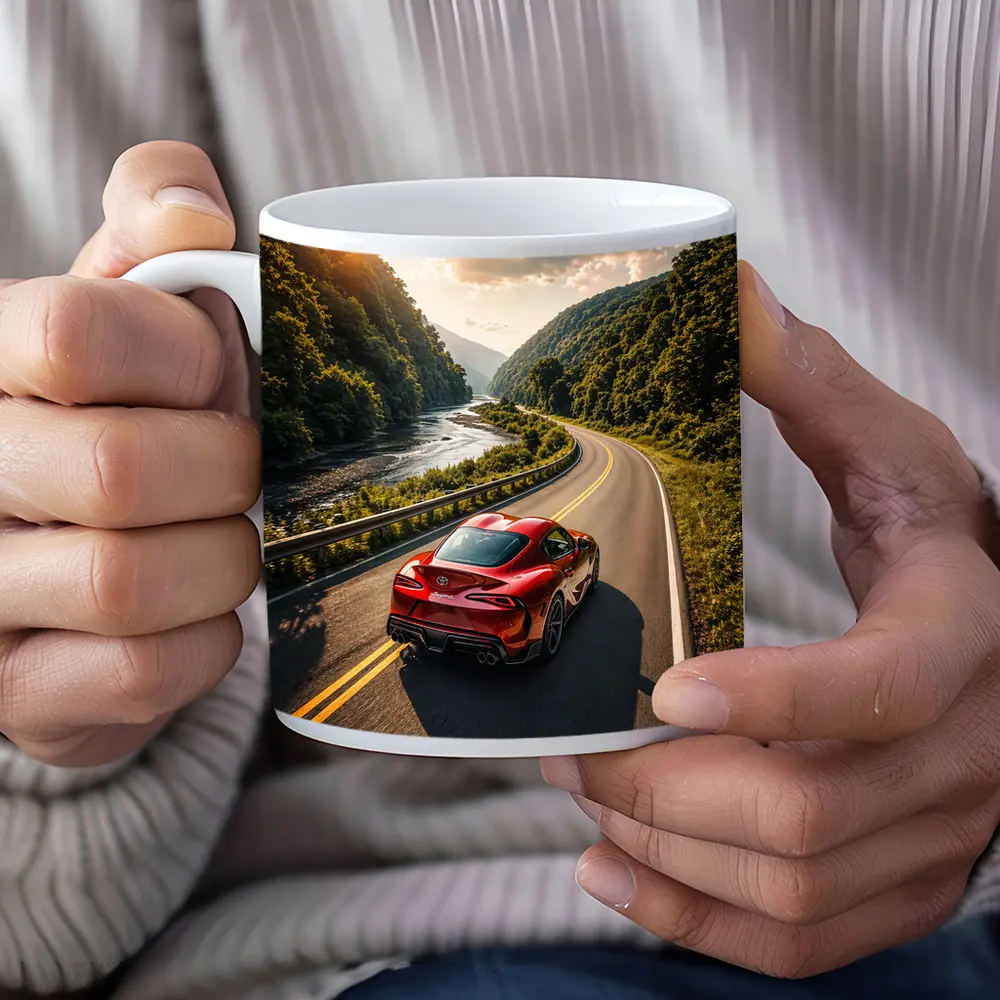 Toyota Supra Red Sports Car Mountain Road – Mugs
