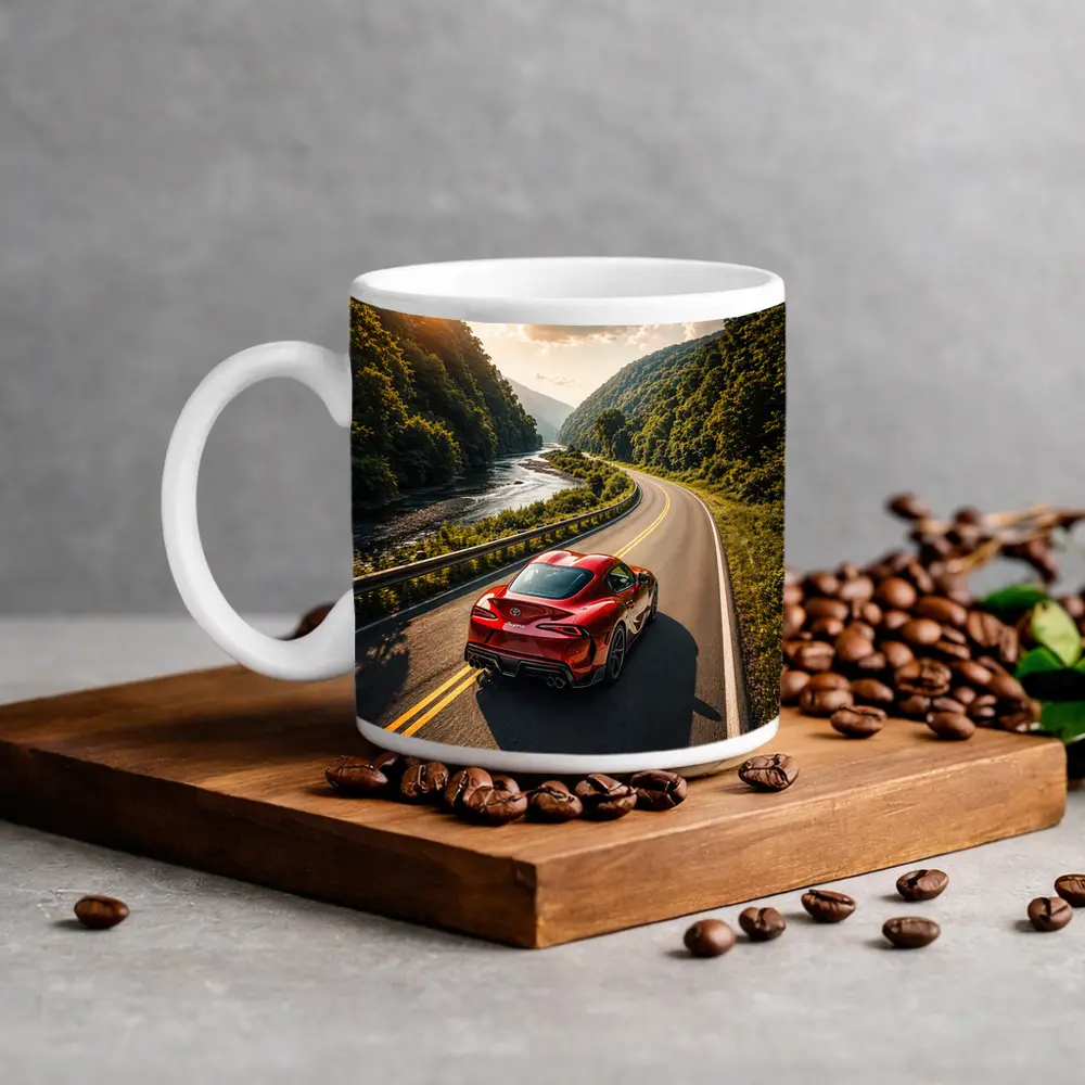 Toyota Supra Red Sports Car Mountain Road – Mugs