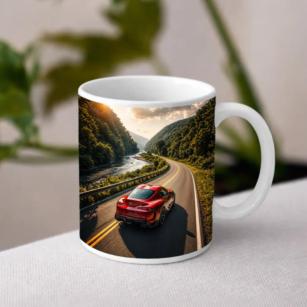 Toyota Supra Red Sports Car Mountain Road – Mugs