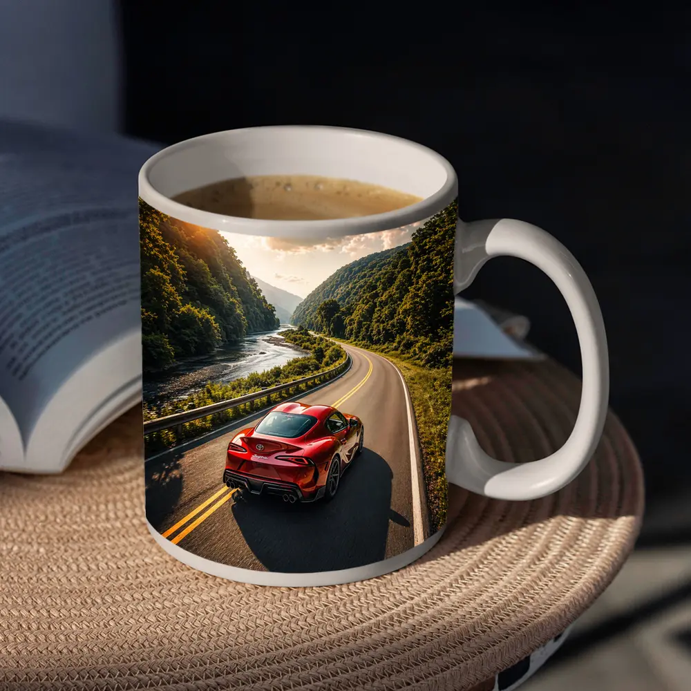 Toyota Supra Red Sports Car Mountain Road – Mugs