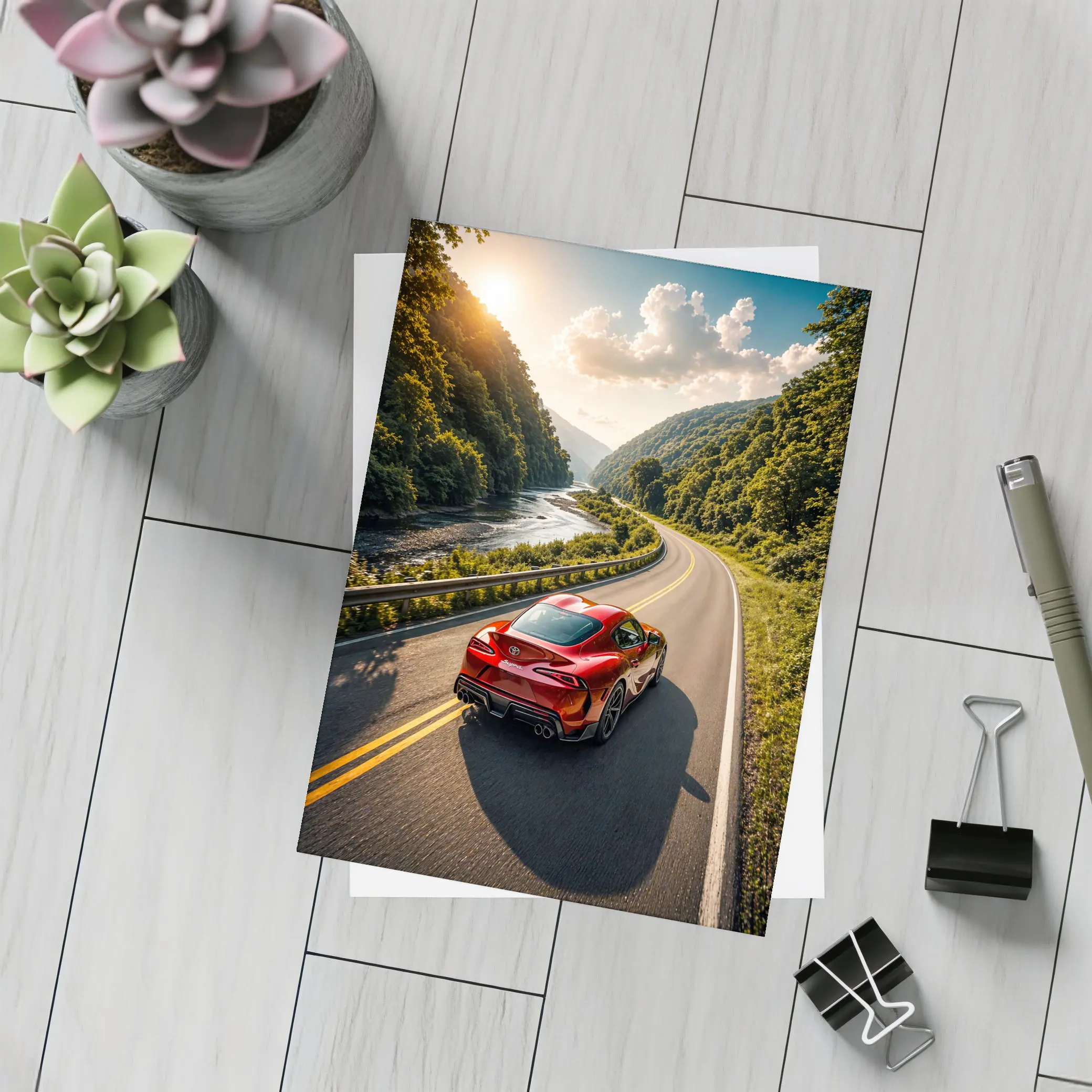 Toyota Supra Red Sports Car Mountain Road – Postcards