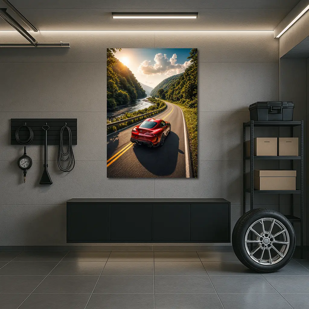 Toyota Supra Red Sports Car Mountain Road – Wall Art