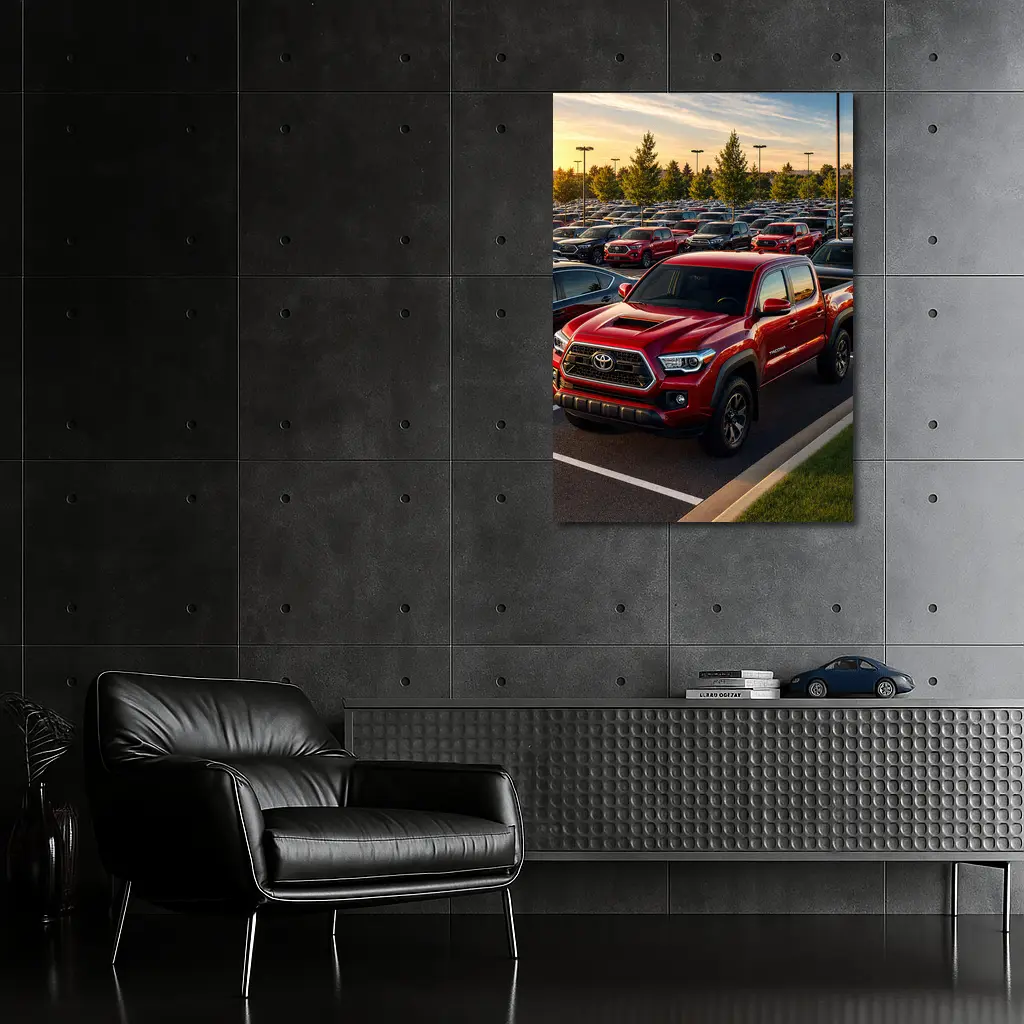 Toyota Tacoma Red Truck Dealership Lot Sunset – Wall Art