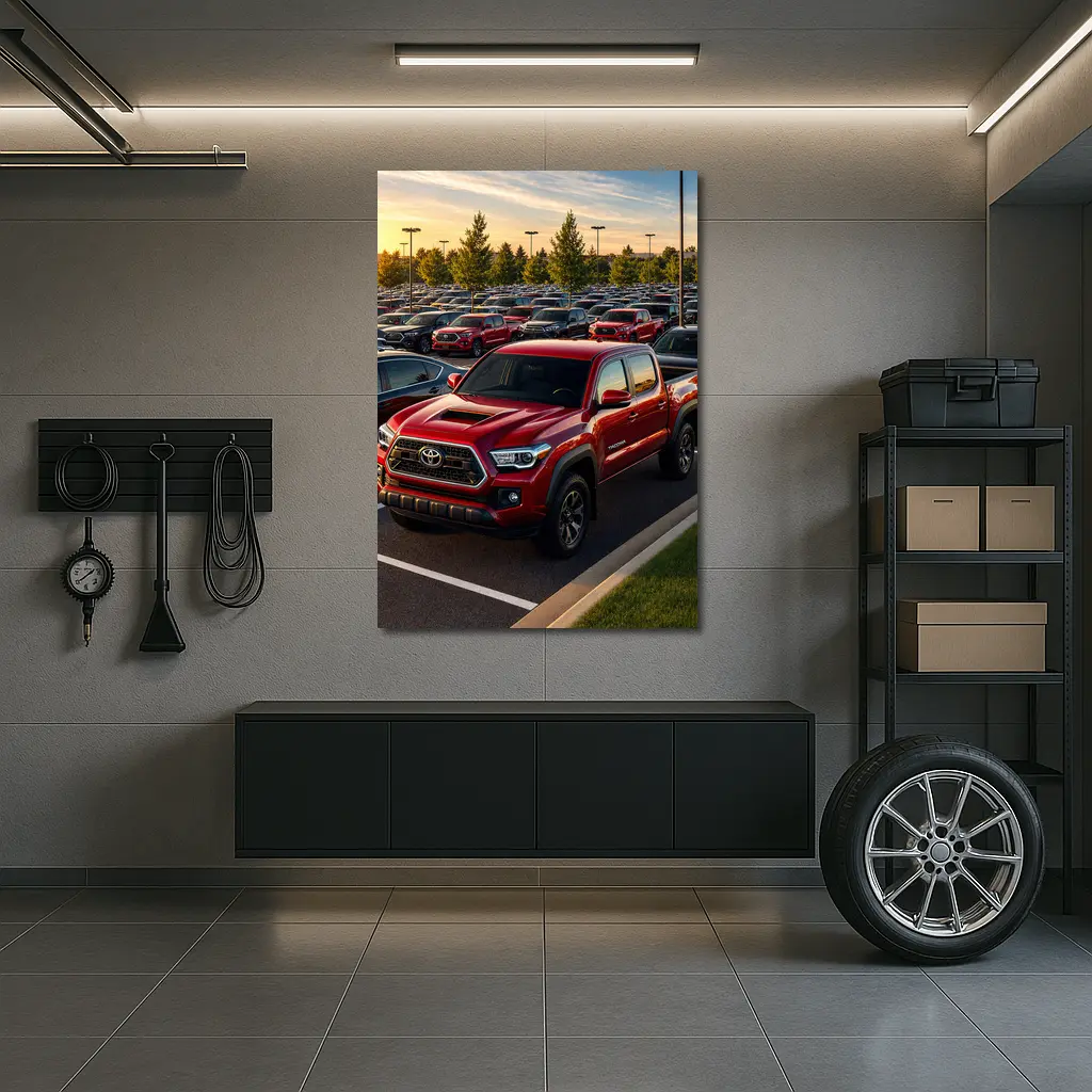 Toyota Tacoma Red Truck Dealership Lot Sunset – Wall Art