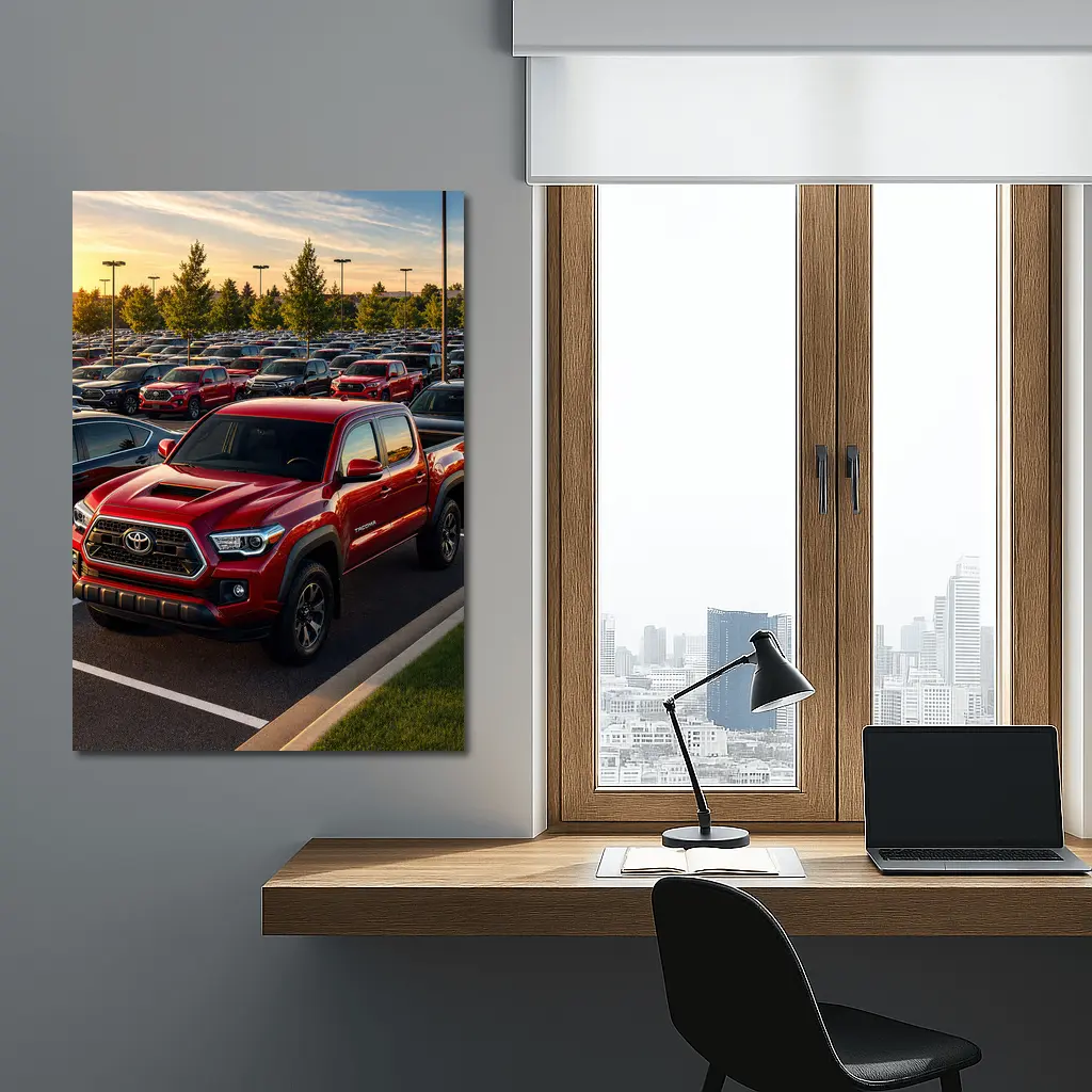 Toyota Tacoma Red Truck Dealership Lot Sunset – Wall Art
