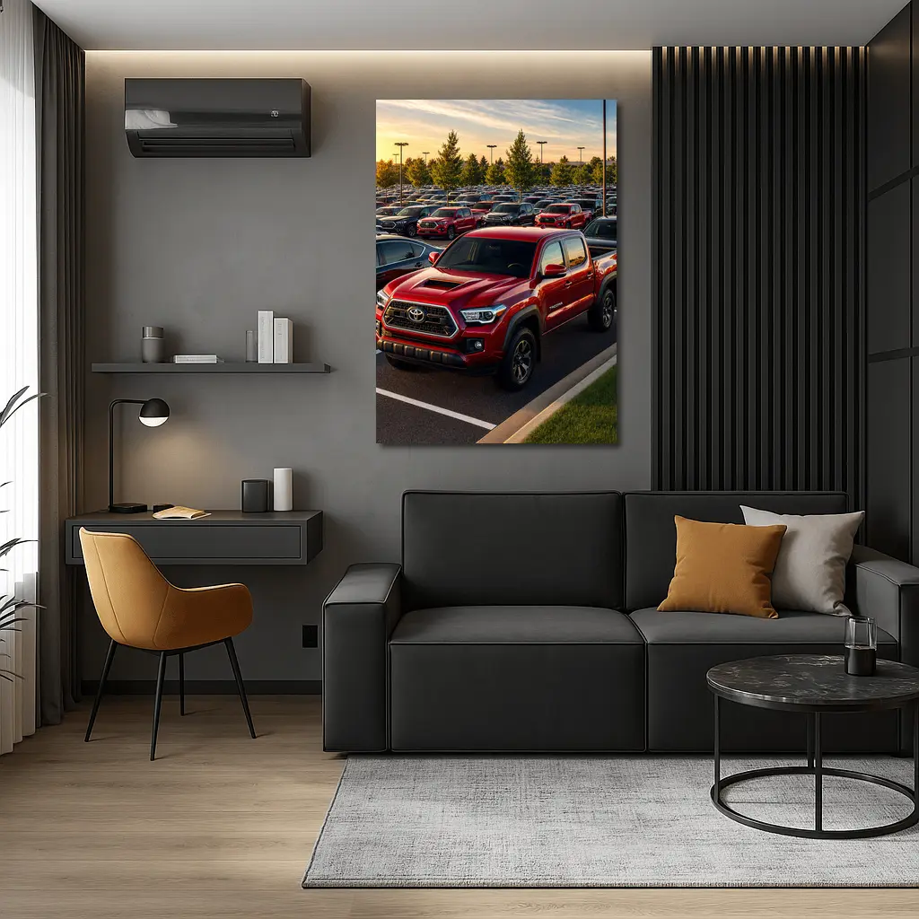 Toyota Tacoma Red Truck Dealership Lot Sunset – Wall Art