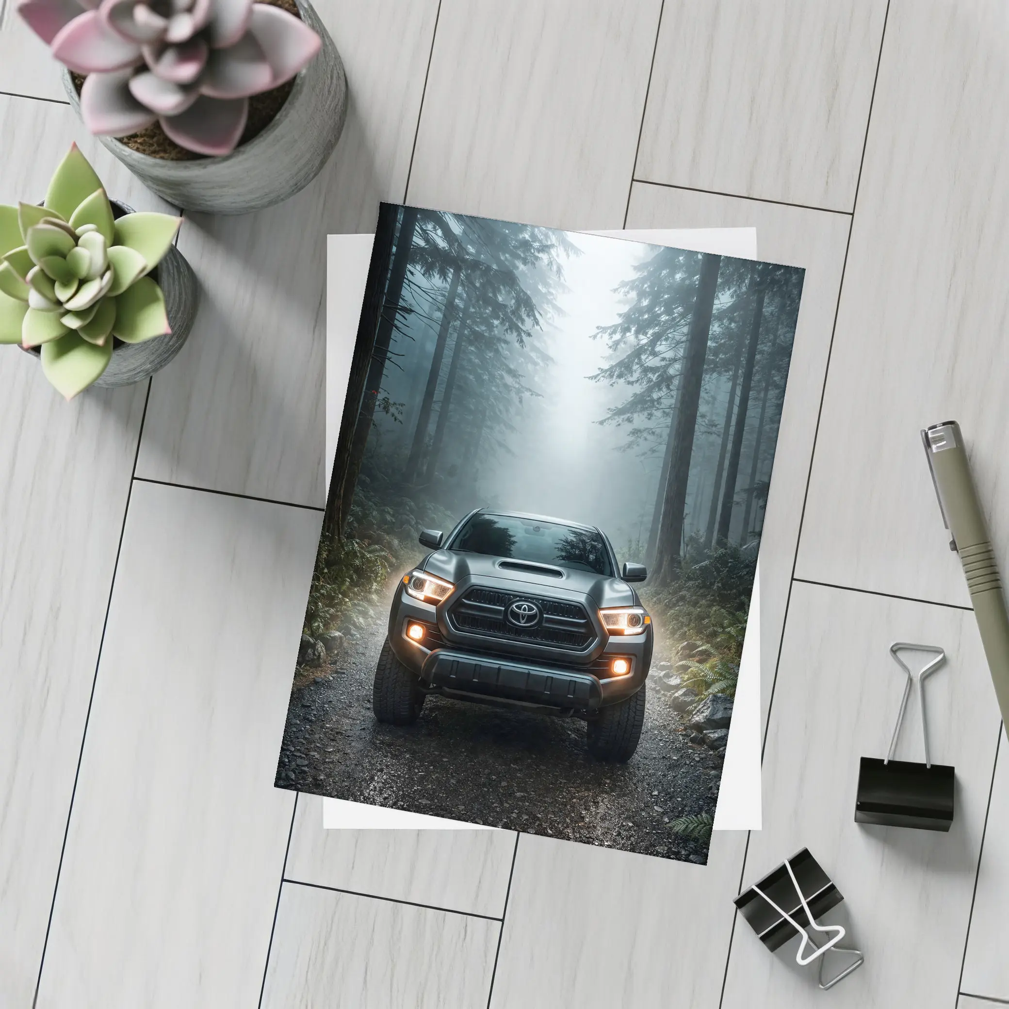Toyota Tacoma Truck Foggy Forest Trail – Postcards