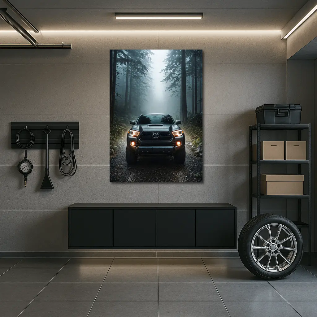 Toyota Tacoma Truck Foggy Forest Trail – Wall Art