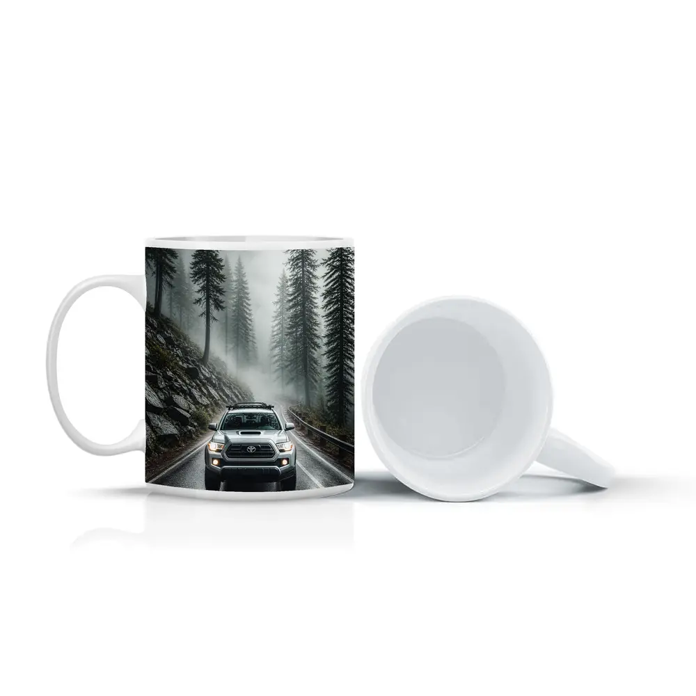 Toyota Tacoma Truck Rainy Foggy Forest Road – Mugs