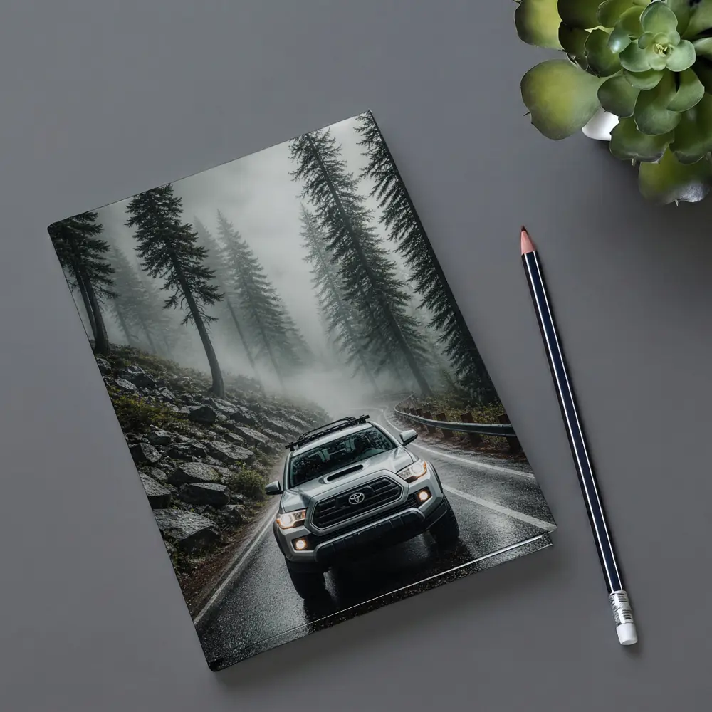 Toyota Tacoma Truck Rainy Foggy Forest Road – Notebooks