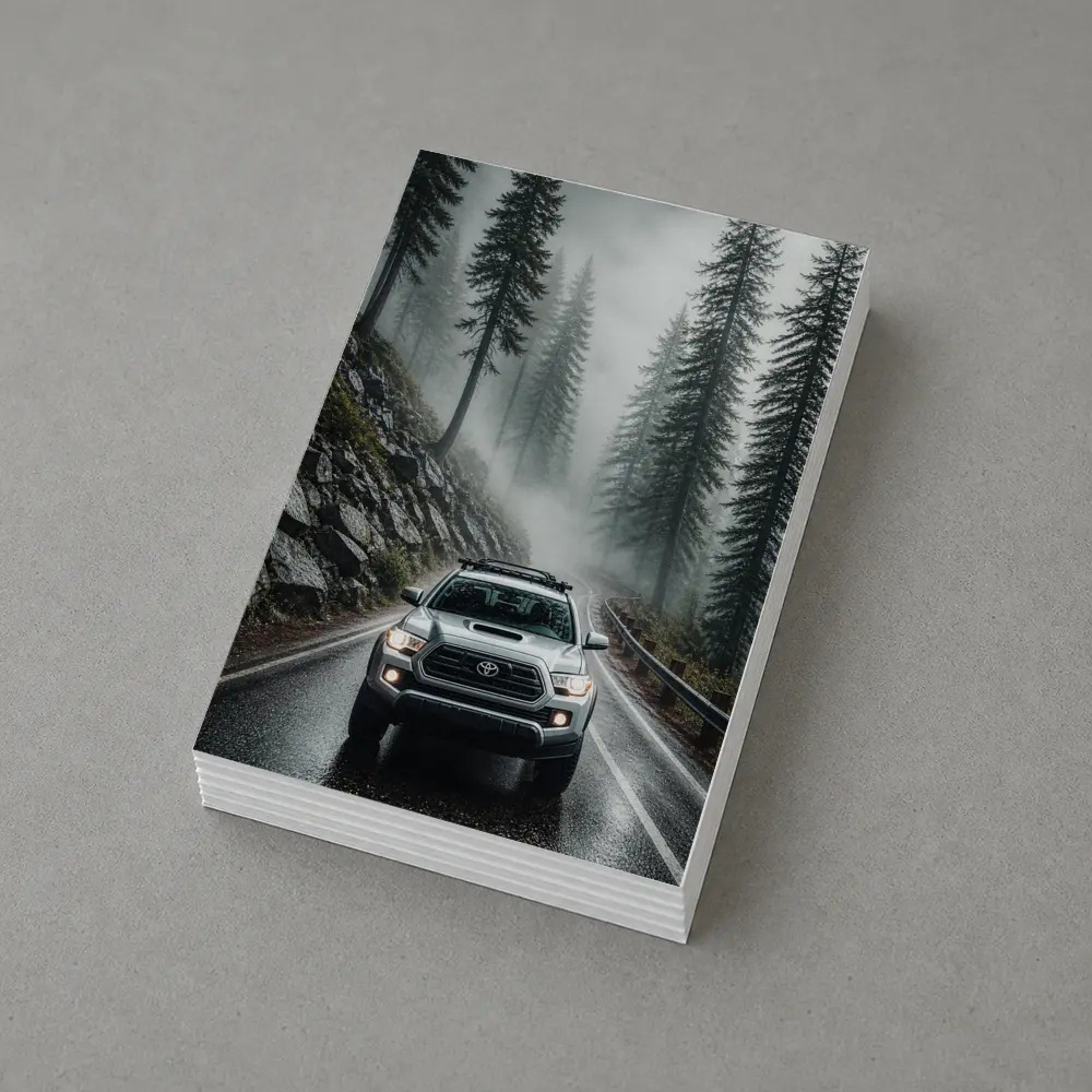 Toyota Tacoma Truck Rainy Foggy Forest Road – Postcards
