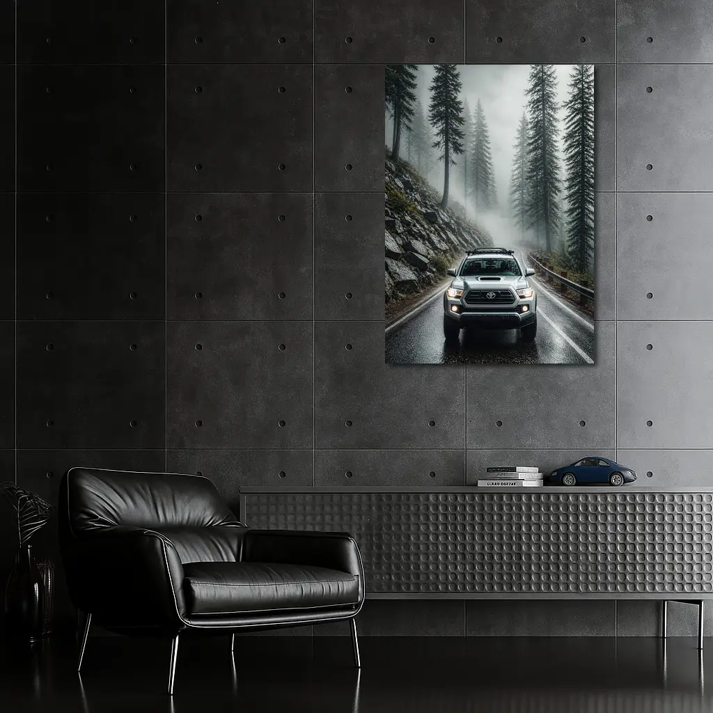 Toyota Tacoma Truck Rainy Foggy Forest Road – Wall Art