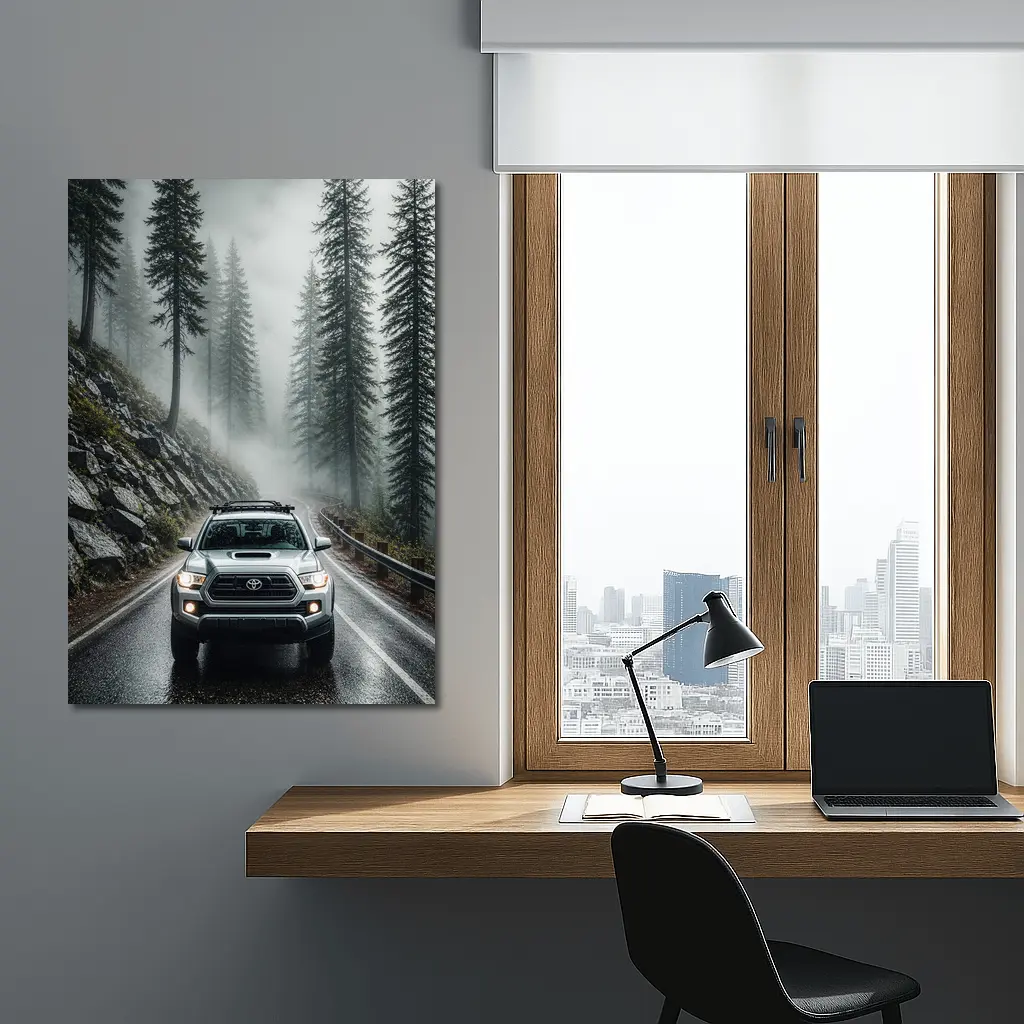 Toyota Tacoma Truck Rainy Foggy Forest Road – Wall Art