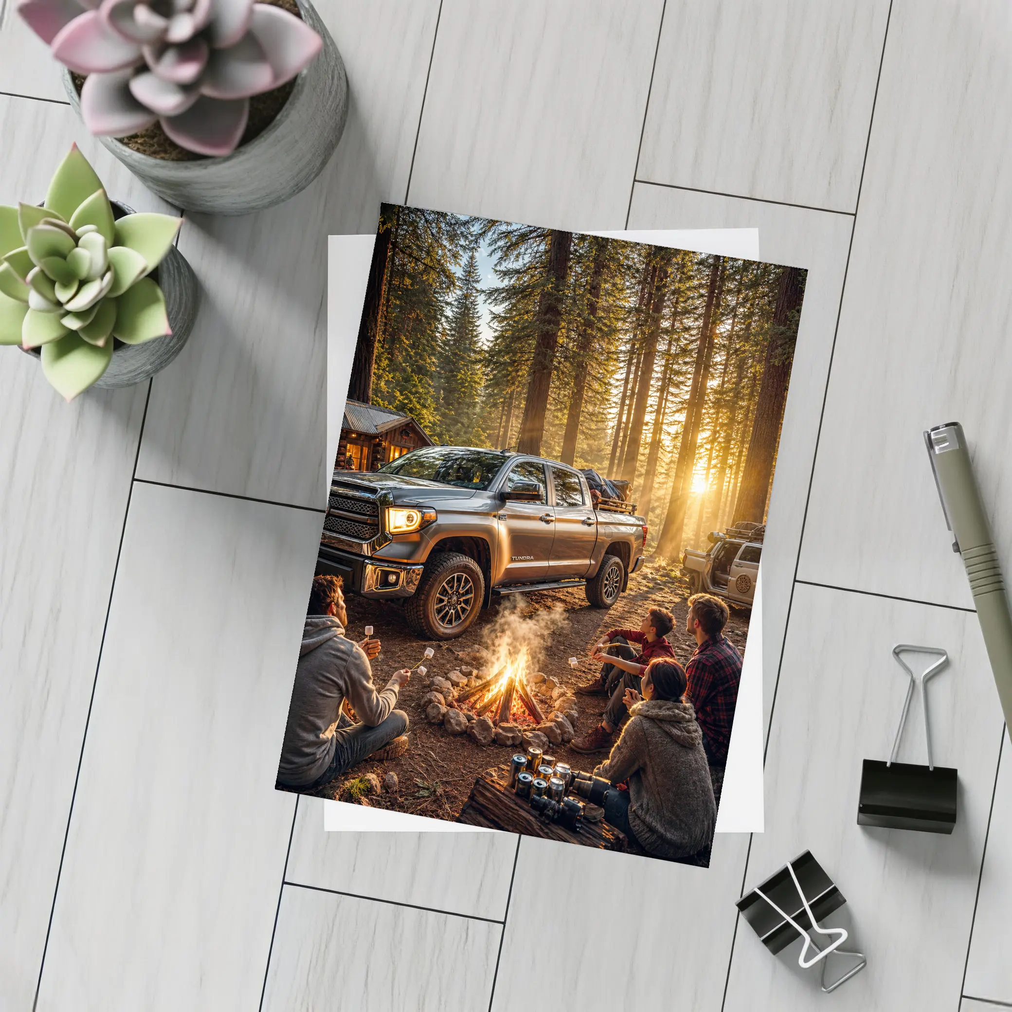 Toyota Tundra Truck Forest Campfire Friends – Postcards