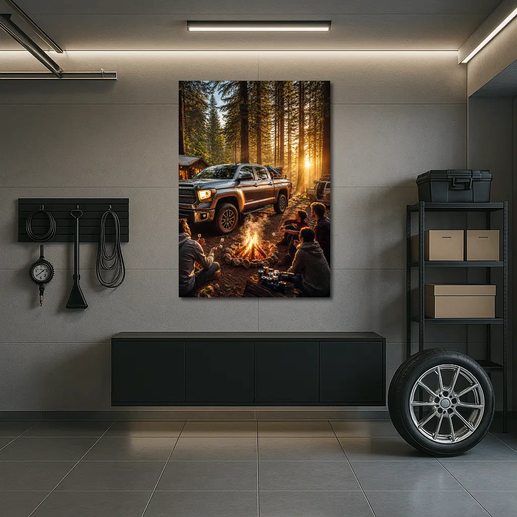 Toyota Tundra Truck Forest Campfire Friends – Wall Art