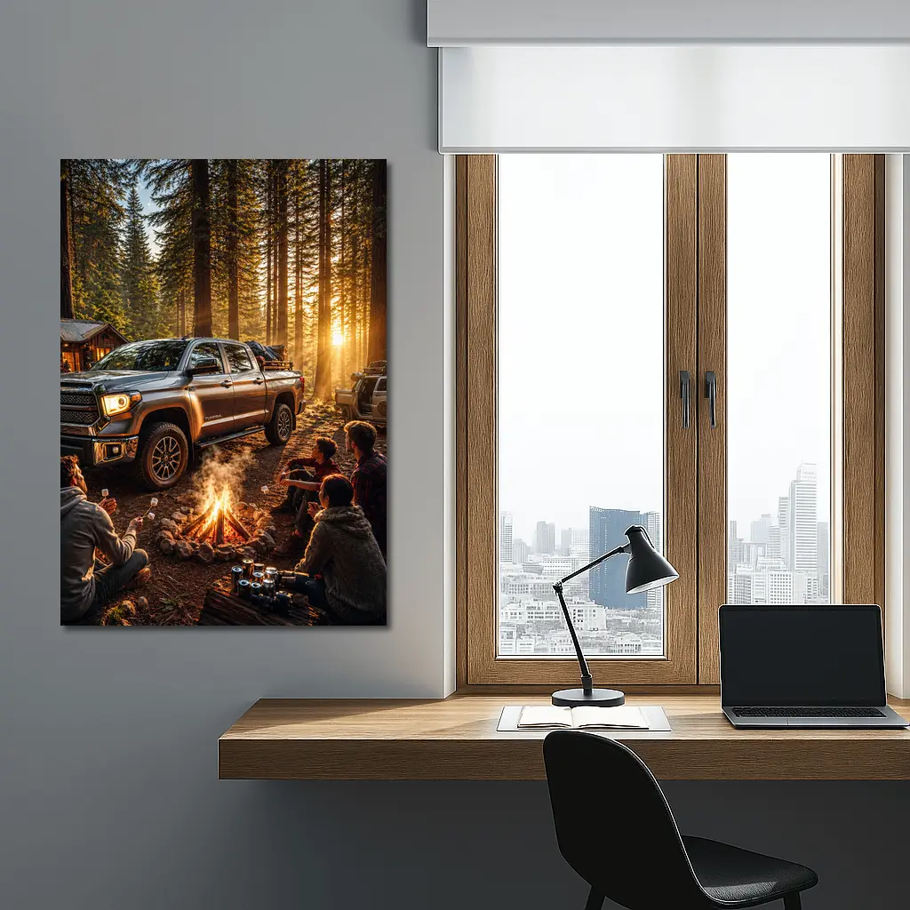 Toyota Tundra Truck Forest Campfire Friends – Wall Art