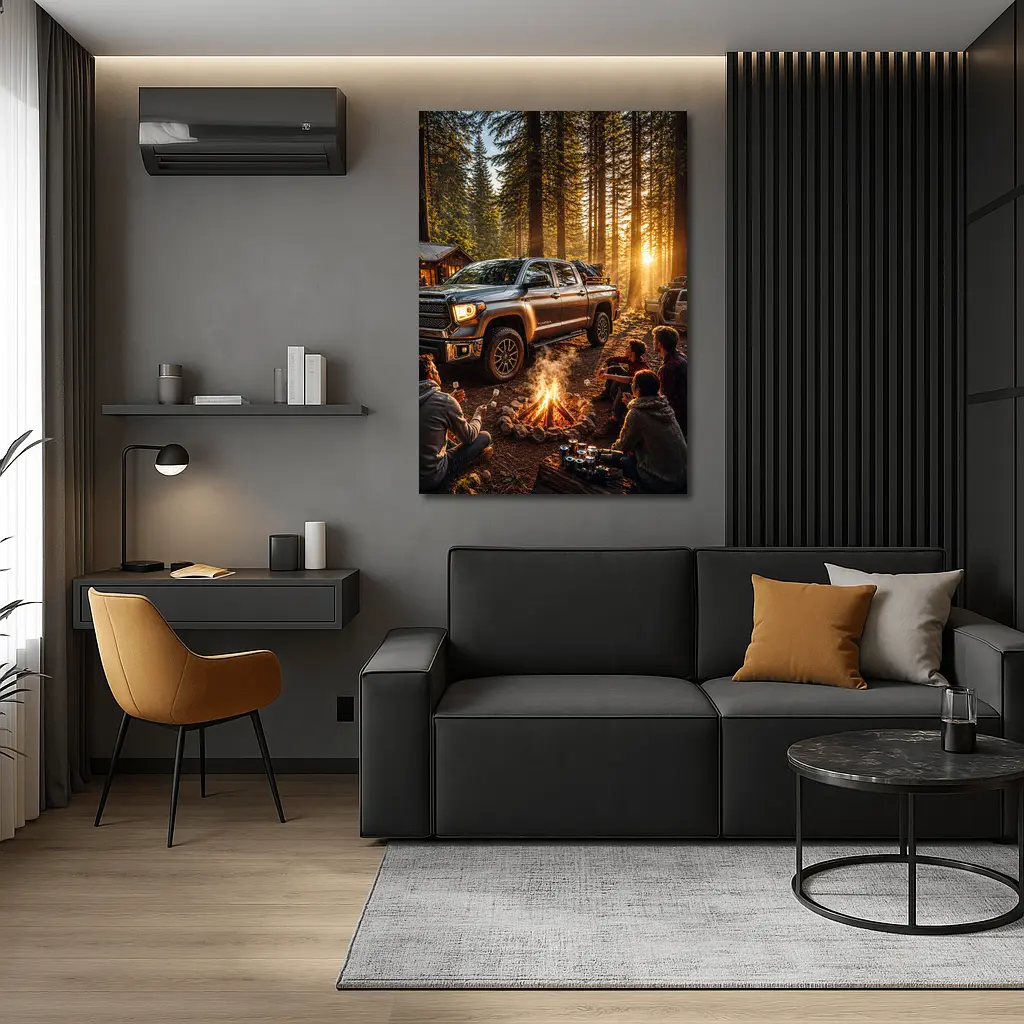 Toyota Tundra Truck Forest Campfire Friends – Wall Art