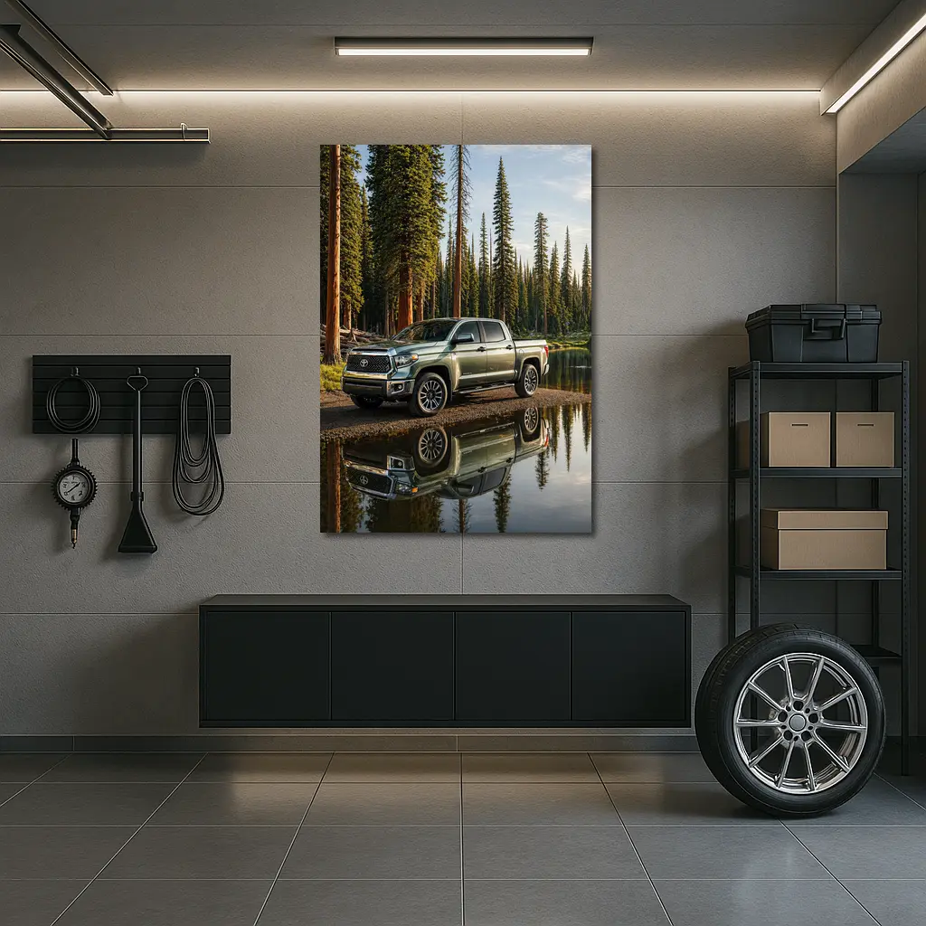 Toyota Tundra Truck Parked By Forest Lake – Wall Art