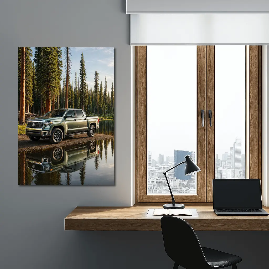 Toyota Tundra Truck Parked By Forest Lake – Wall Art