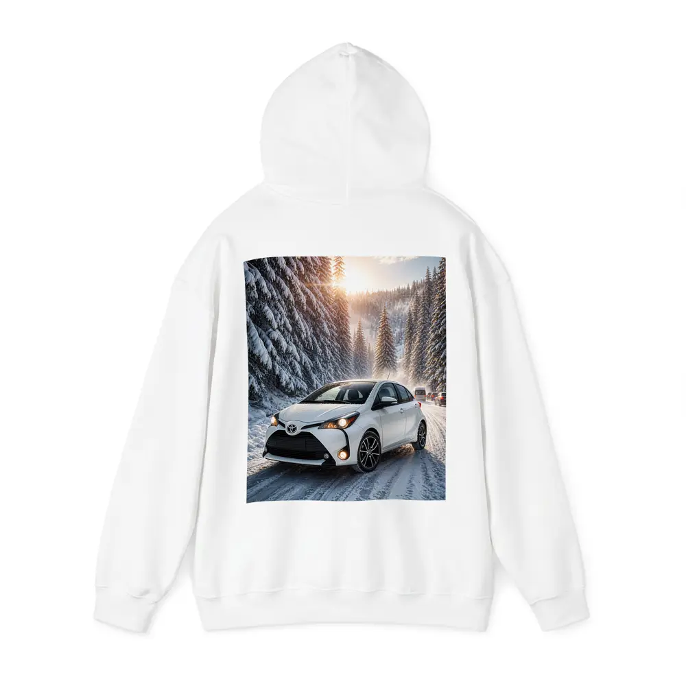 Toyota Yaris White Hatchback Snowy Forest Road – Hoodies
