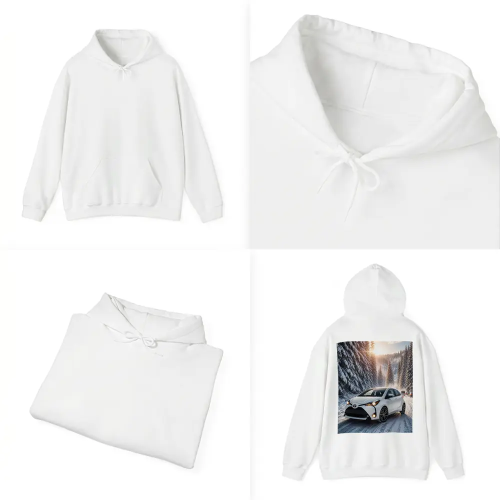 Toyota Yaris White Hatchback Snowy Forest Road – Hoodies